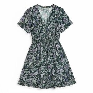 Marine Layer Green Floral Print V-Neck Smocked Waist Midi Dress Size L